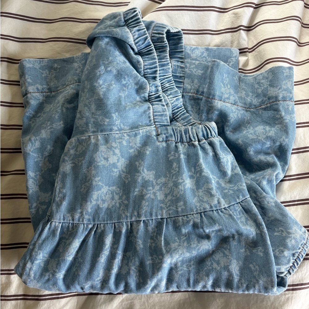 Free People Lou Denim Floral Babydoll Dress Size XS